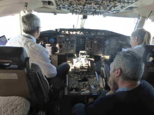 In the cockpit of the 757